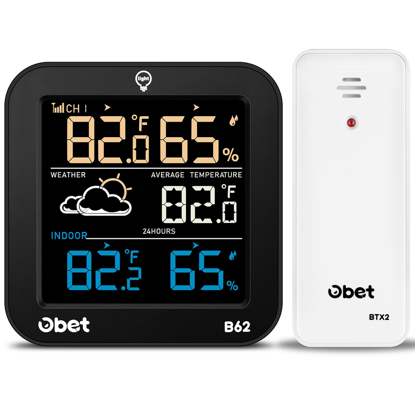 OBET Indoor Outdoor Thermometer Wireless Weather Station Average Outdoor Temperature and Humidity Monitor Digital Thermometer Remote 500ft/150m for House Patio with After-Sale Protection