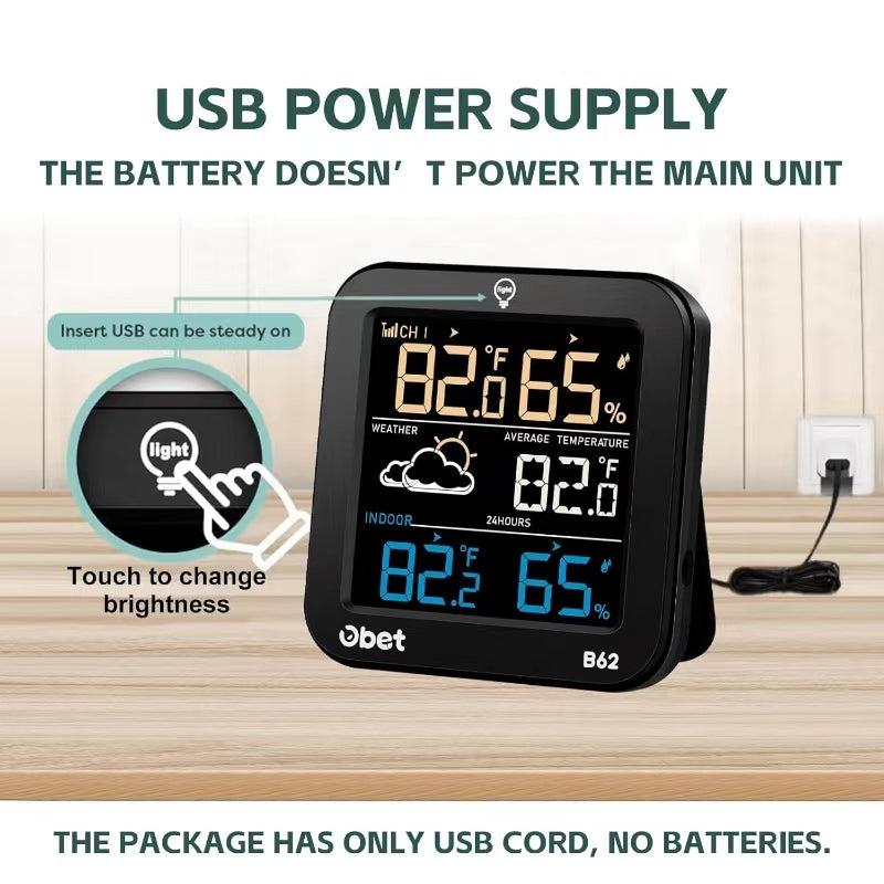 OBET Indoor Outdoor Thermometer Wireless Weather Station Average Outdoor Temperature and Humidity Monitor Digital Thermometer Remote 500ft/150m for House Patio with After-Sale Protection