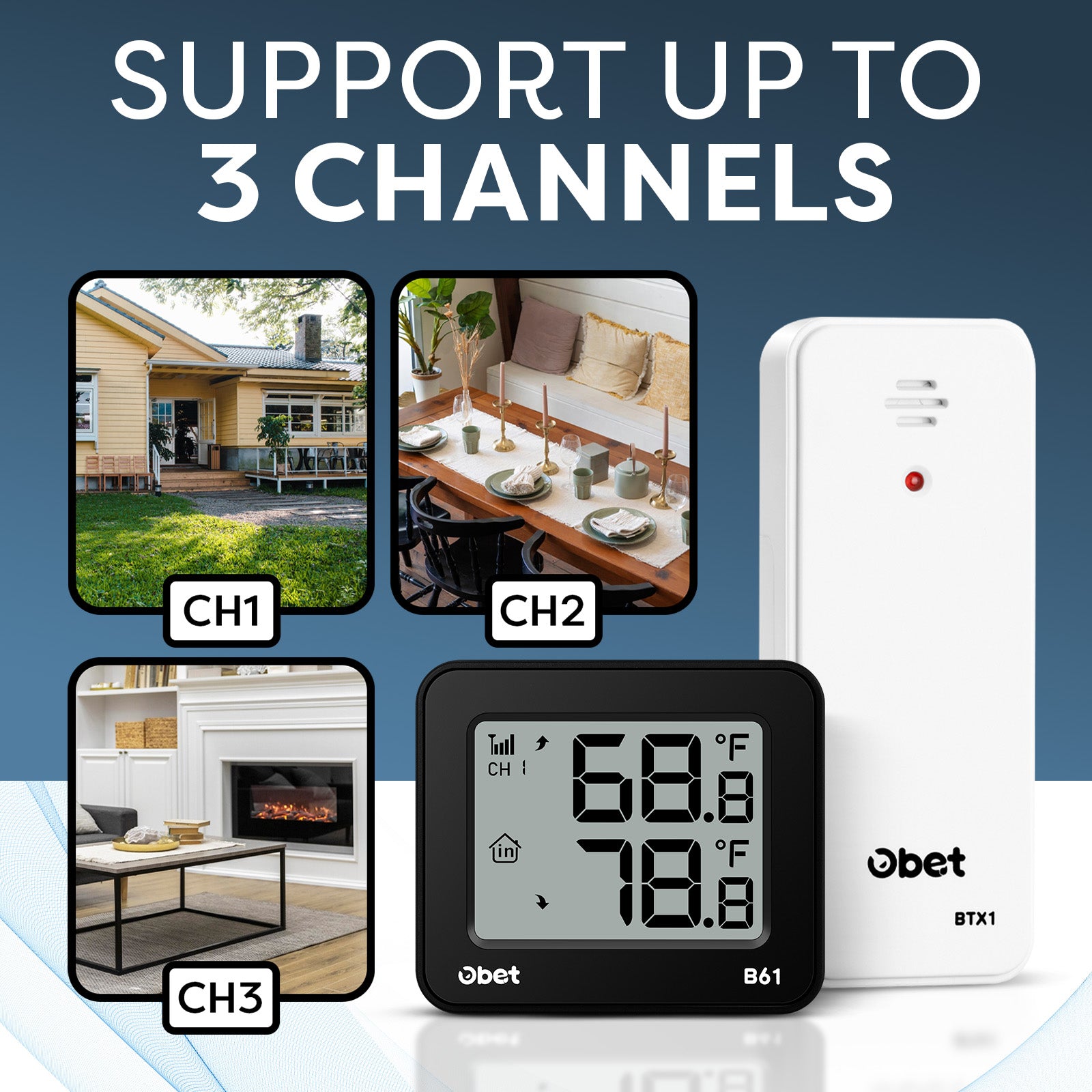 Machine Obet OBET Outdoor Thermometer Wireless Indoor Outdoor Digital Thermometer